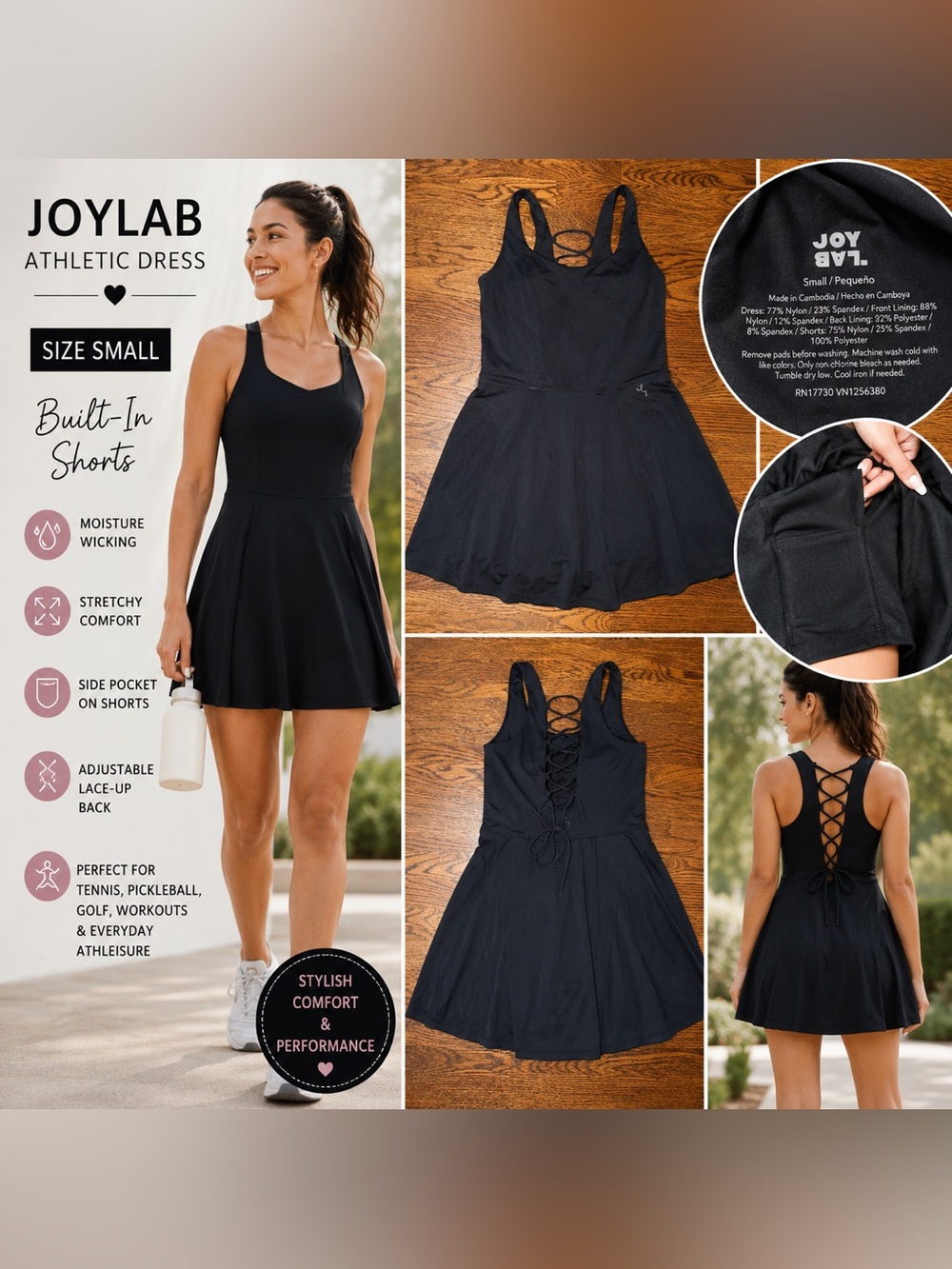 JoyLab Black Athletic Dress with Built-In Shorts | Size Small